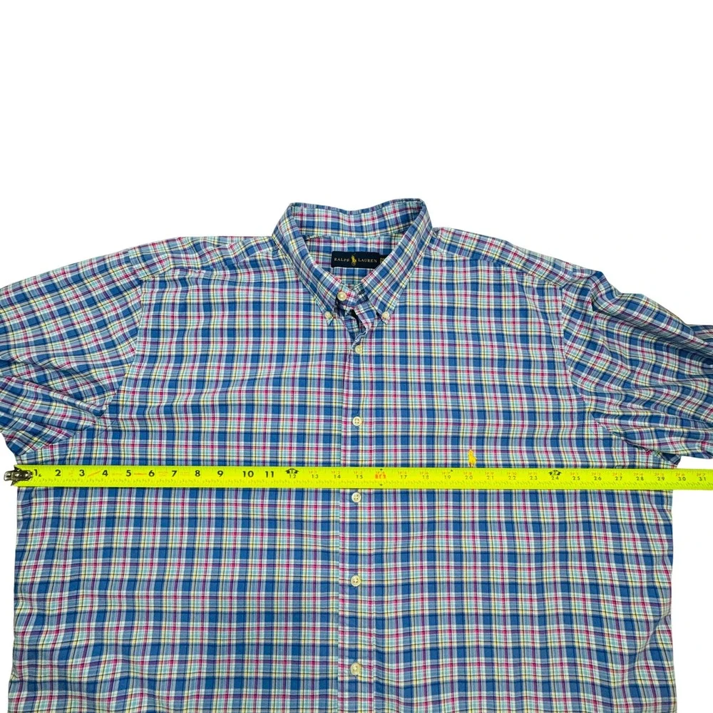 Ralph Lauren Button‎ Down Shirt Mens 2XLT Blue Pink Plaid Short Sleeve Cotton